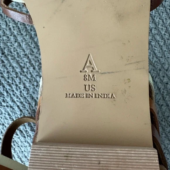 Anthropologie Brown Tan Woven Leather Ankle Strap Flats Sandals Size 8 - Picture 6 of 8